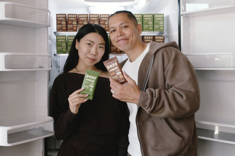 COZY founders Russell and Julia together at the fridge